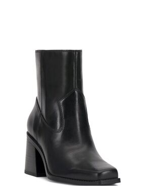 Vince Camuto Black Leather Block Heel Ankle Bootie